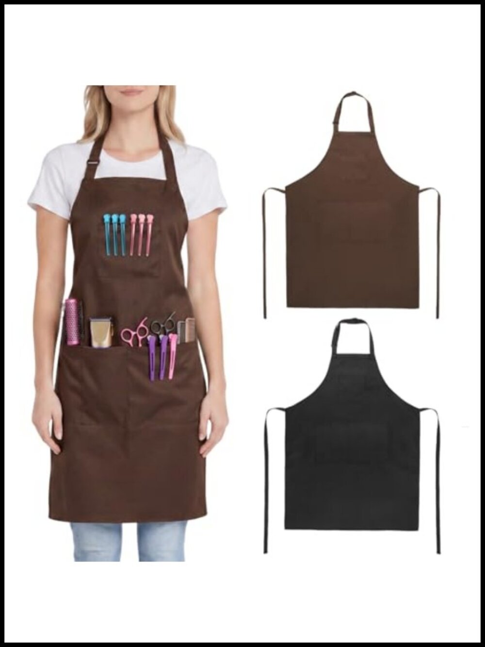 2 Pack Hair Stylist Apron 4 Pockets Adjustable Polyester Salon Apron